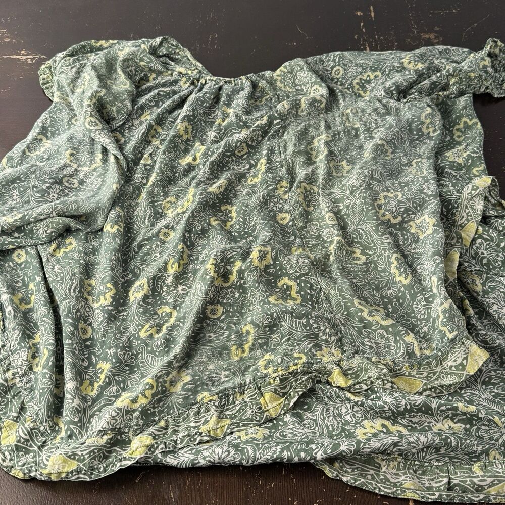 Natalie Martin Top Size M/L 24” P2P Green Very Short Sleeves w Ruffled Ends - Picture 4 of 9